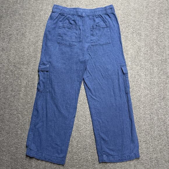 Gap Linen Blend Pull On Wide Leg Pants Womens Medium Chambray Blue Cargo - Picture 5 of 8
